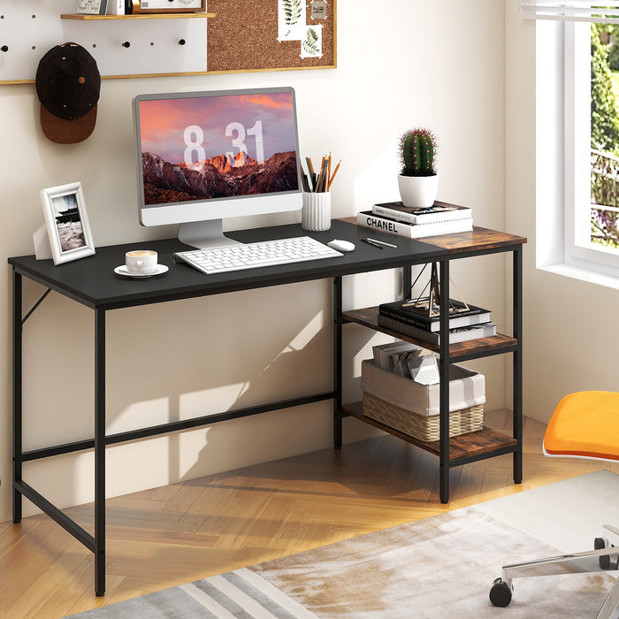 55 Inch Modern Industrial Style Study Writing Desk with 2 Storage Shelves-Black