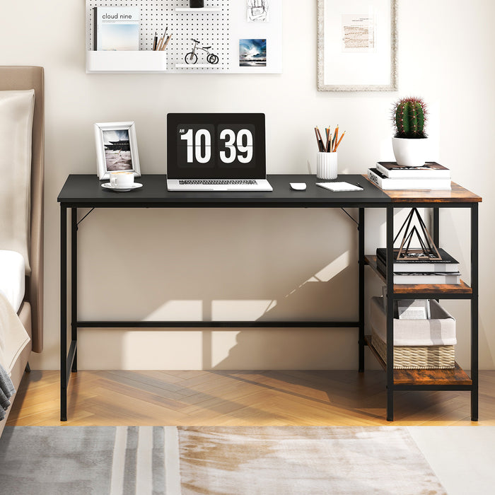 55 Inch Modern Industrial Style Study Writing Desk with 2 Storage Shelves-Black