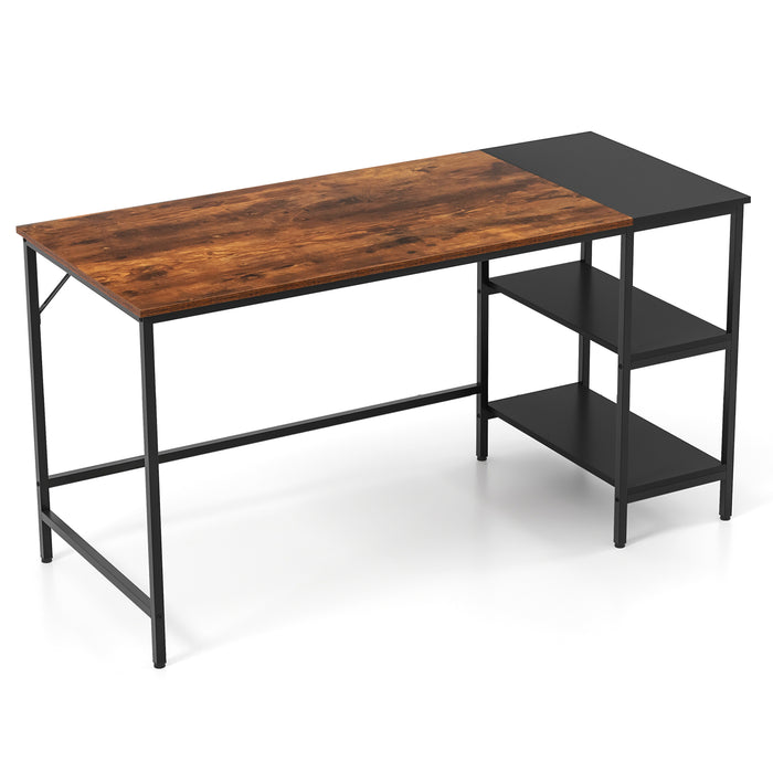 55 Inch Modern Industrial Style Study Writing Desk with 2 Storage Shelves-Brown