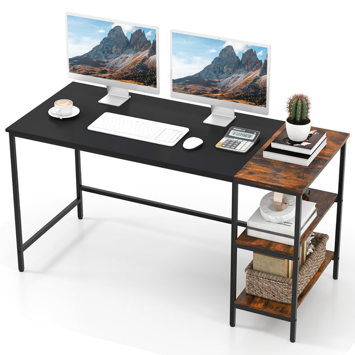 55 Inch Modern Industrial Style Study Writing Desk with 2 Storage Shelves-Black