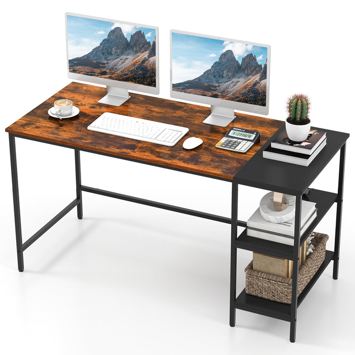 55 Inch Modern Industrial Style Study Writing Desk with 2 Storage Shelves-Brown