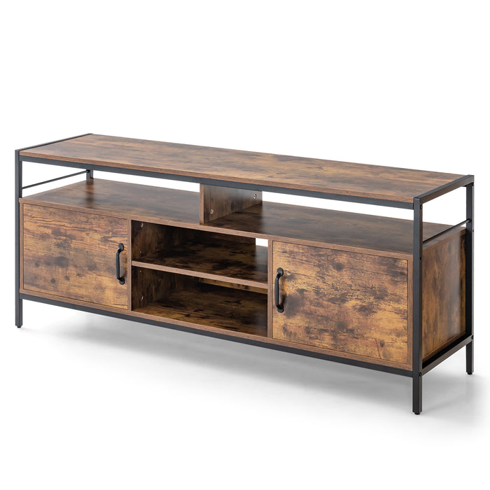 58 Inch Industrial TV Stand with Cabinets and Adjustable Shelf for TVs up to 65 Inch-Rustic Brwon