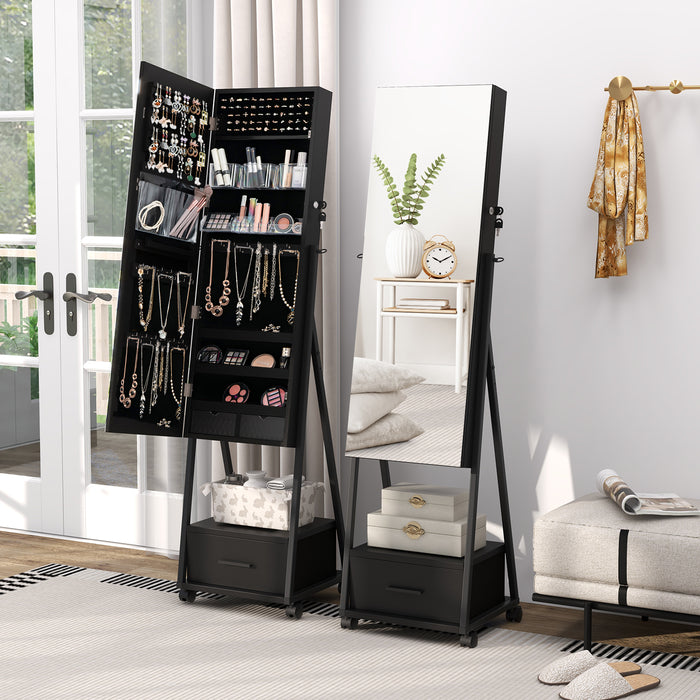 Jewelry Cabinet with Full-Length Mirror-Black