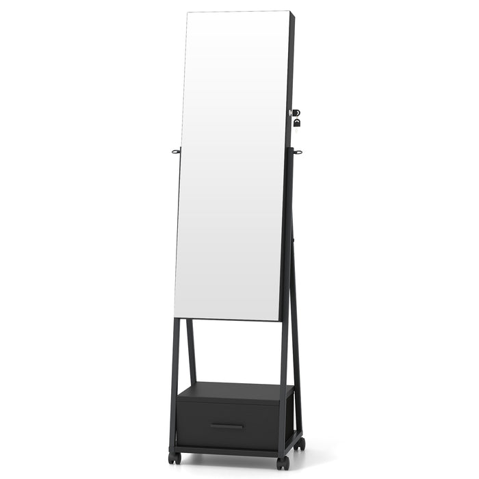 Jewelry Cabinet with Full-Length Mirror-Black