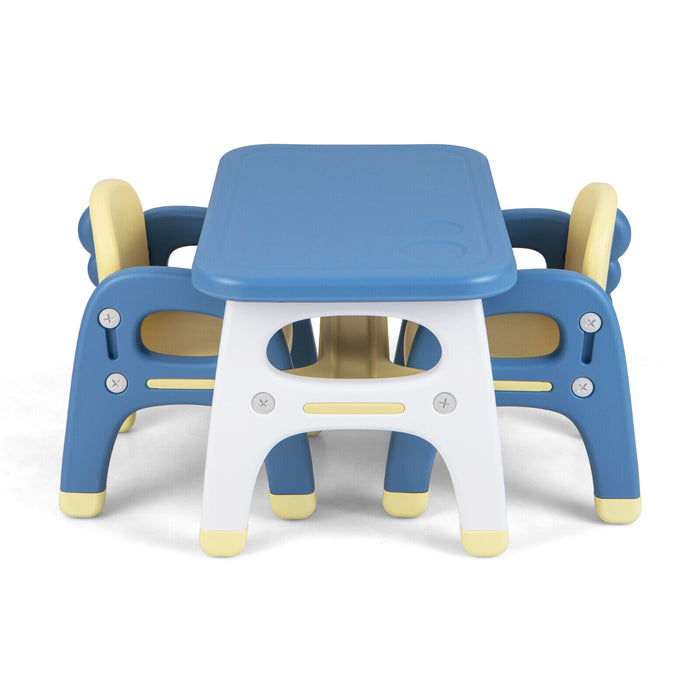 Kids Table and 2 Chairs Set with Storage Shelf and Building Blocks-Blue