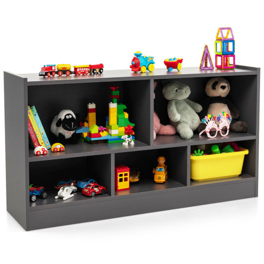 Kids 2-Shelf Bookcase 5-Cube Wood Toy Storage Cabinet Organizer-Gray