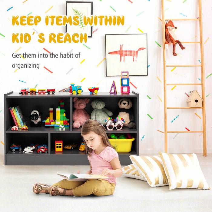 Kids 2-Shelf Bookcase 5-Cube Wood Toy Storage Cabinet Organizer-Gray