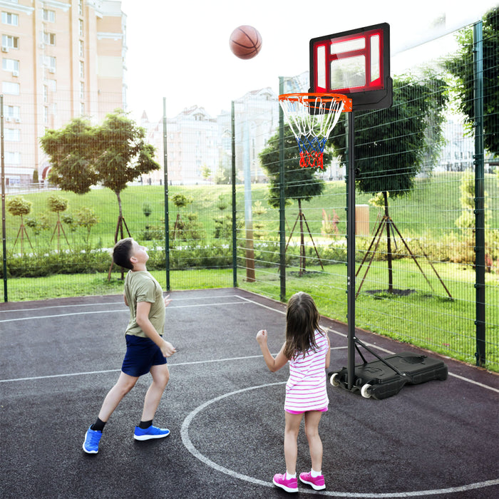 4.3-8.2 FT Portable Basketball Hoop with Adjustable Height and Wheels-Red