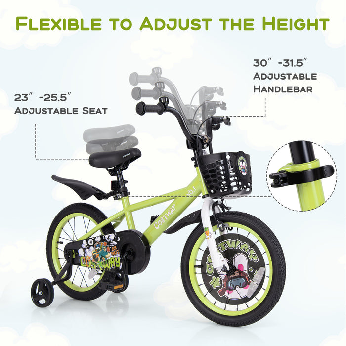 16 Inch Kids Bike Adjustable with Detachable Training Wheels for 4-8 Years Old-16 inches