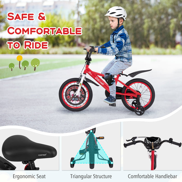 16 Inch Kids Bike Adjustable with Storage Basket and Double Brake for 4-8 Years Old-16 inches