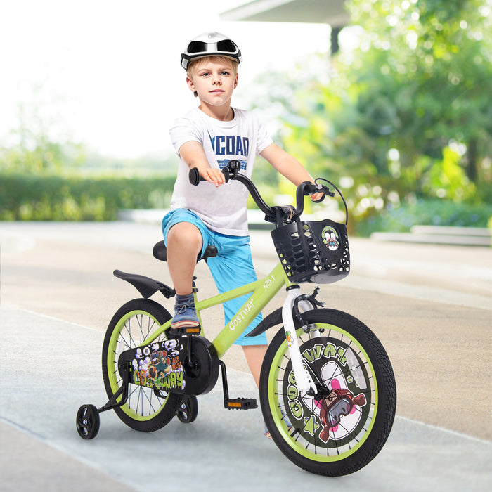 18 Inch Kids Bike Adjustable with Detachable Training Wheels for 4-8 Years Old-18 inches