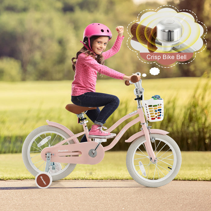 16 Inch Kids Bike with Front Handbrake and 2 Training Wheels-Pink