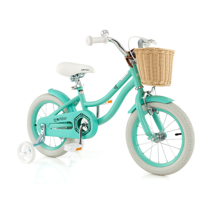 14-Inch Kids Bike with Training Wheels and Adjustable Handlebar Seat-Green