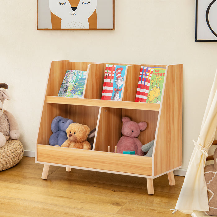 5-Cube Kids Bookshelf and Toy Organizer with Anti-Tipping Kits-Natural