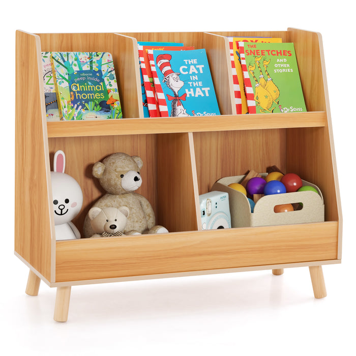 5-Cube Kids Bookshelf and Toy Organizer with Anti-Tipping Kits-Natural