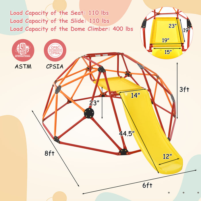 Kids Climbing Dome with Slide and Fabric Cushion for Garden Yard-Orange