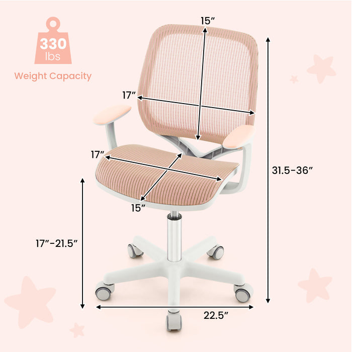 Swivel Mesh Children Computer Chair with Adjustable Height-Pink