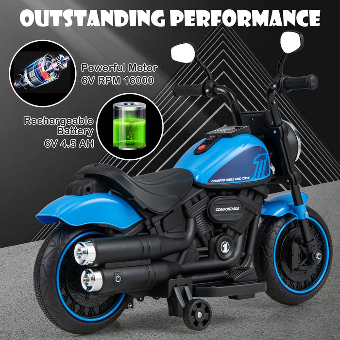 Kids Electric Motorcycle with Training Wheels and LED Headlights-Blue