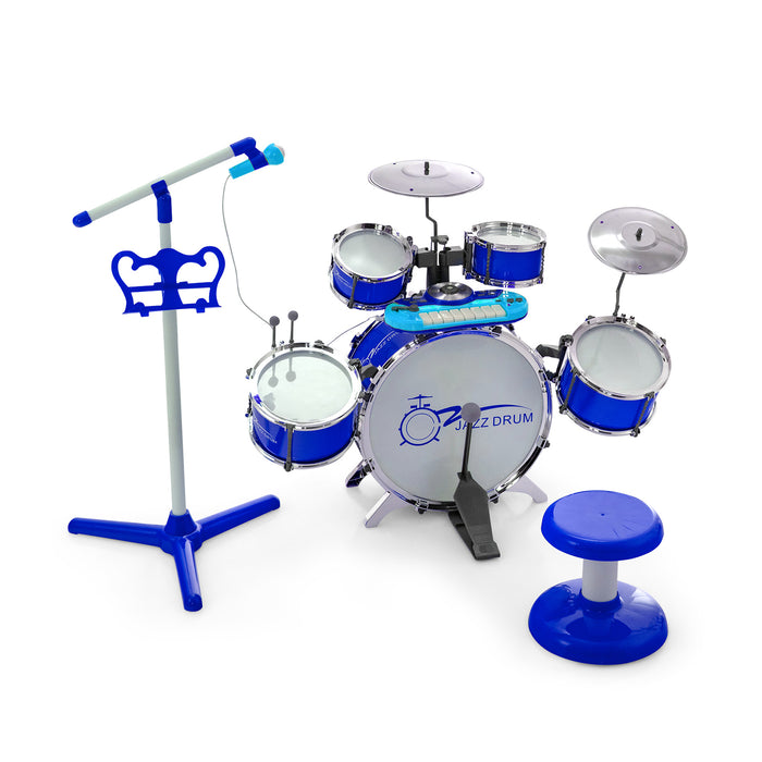 Kids Jazz Drum Keyboard Set with Stool and Microphone Stand-Blue