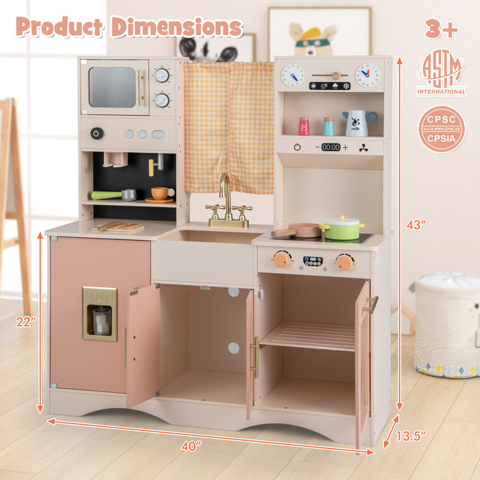 Kids Kitchen Playset with Microwave and Coffee Maker for Ages 3+-Pink