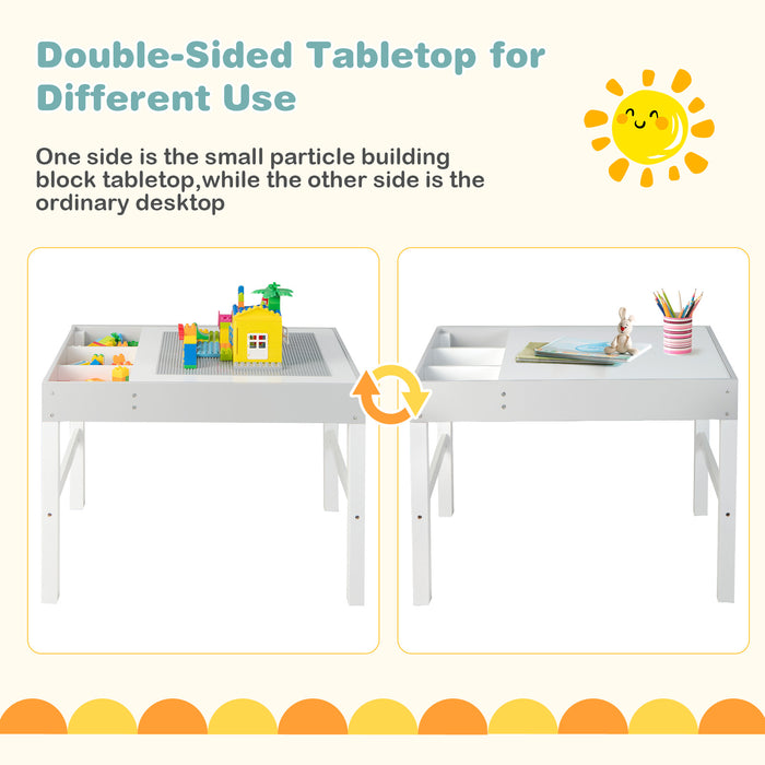 3 in 1 Wooden Kids Table with Storage and Double-Sided Tabletop-White