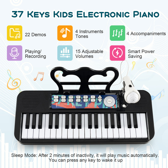 Kids Piano Keyboard 37-Key Kids Toy Keyboard Piano with Microphone for 3+ Kids-Black