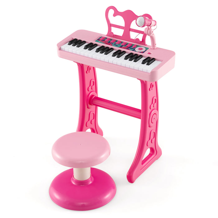 Kids Piano Keyboard 37-Key Kids Toy Keyboard Piano with Microphone for 3+ Kids-Pink