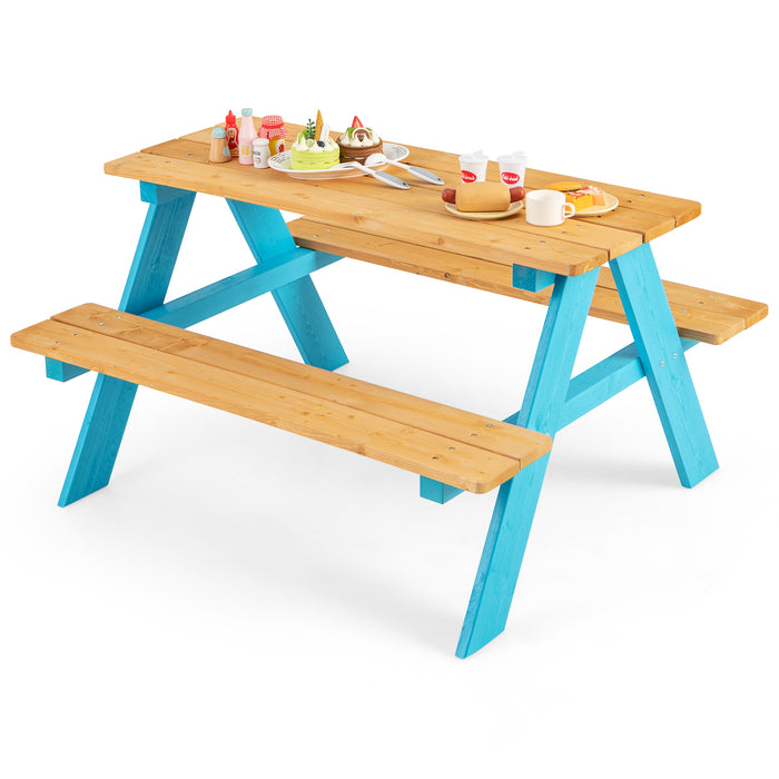 Children Outdoor Wooden Table with Bench Seats for Indoor and Outdoor Use-Natural