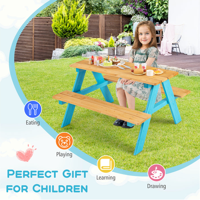 Children Outdoor Wooden Table with Bench Seats for Indoor and Outdoor Use-Natural