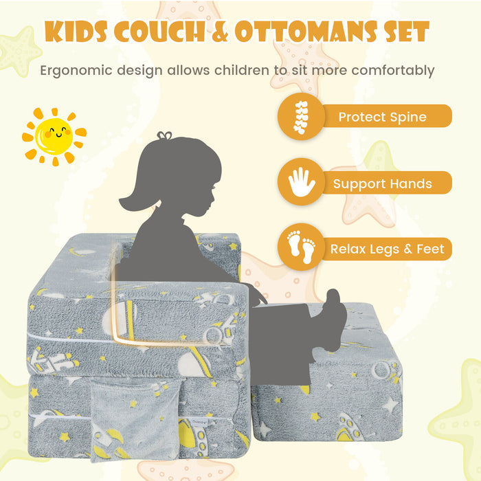 Kids Play Sofa with Ottoman and Removable & Machine Washable Cover-Gray