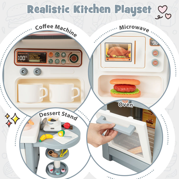 Kids Play Kitchen Toy with Stove Sink Oven with Light and Sound-Gray