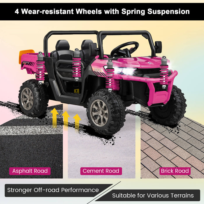 2-Seater Kids Ride On Dump Truck with Dump Bed and Shovel-Pink