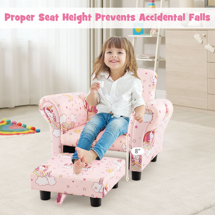 Kids Single Sofa with Cute Patterns  Ergonomic Backrest and Armrests-Pink