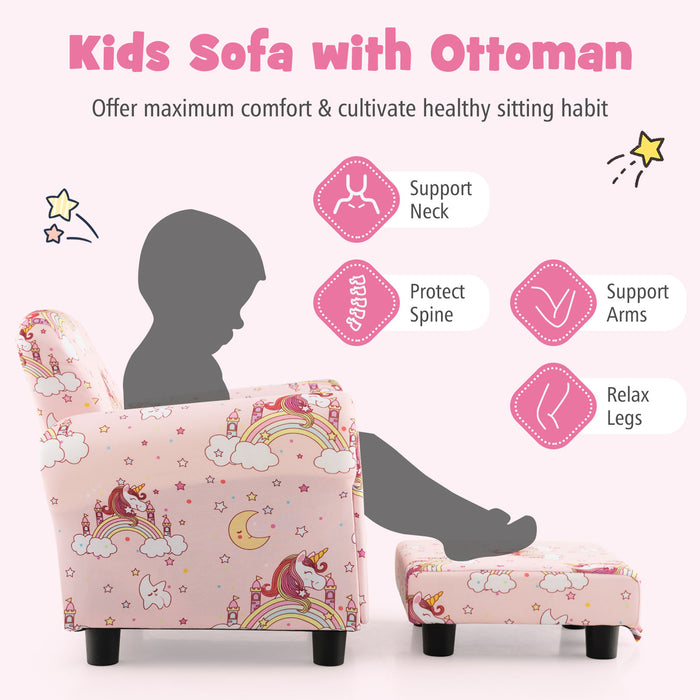 Kids Single Sofa with Cute Patterns  Ergonomic Backrest and Armrests-Pink