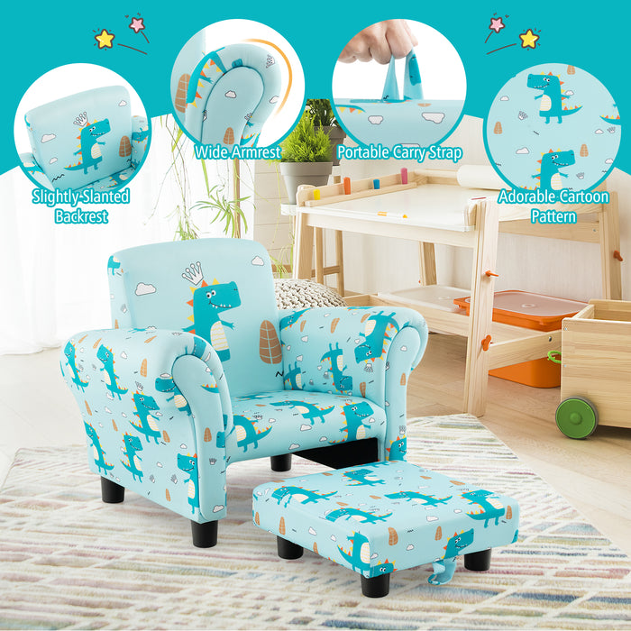 Kids Single Sofa with Cute Patterns  Ergonomic Backrest and Armrests-Blue