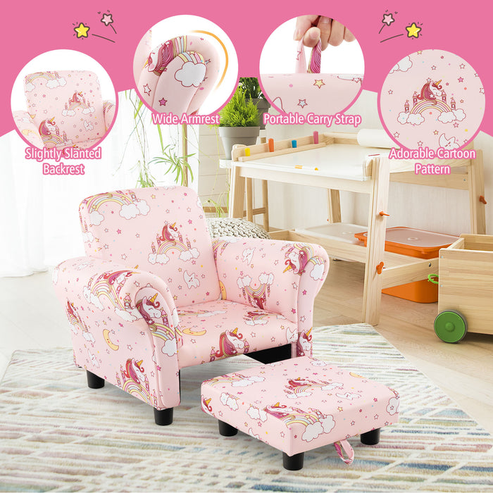 Kids Single Sofa with Cute Patterns  Ergonomic Backrest and Armrests-Pink