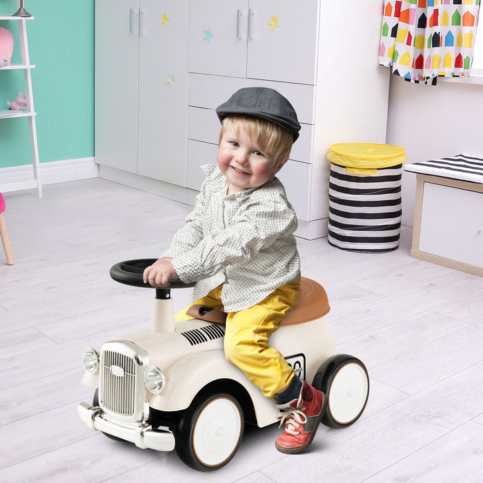 Kids Sit to Stand Vehicle with Working Steering Wheel and Under Seat Storage-White