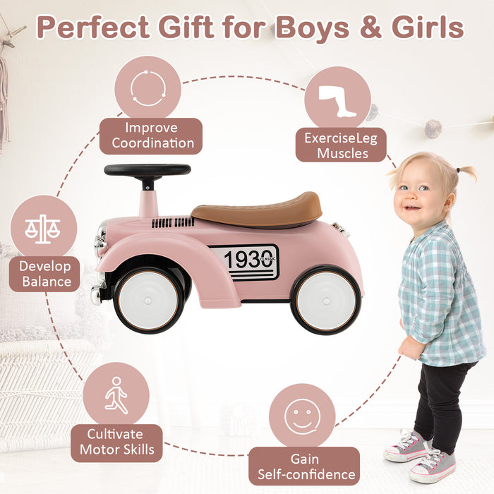 Kids Sit to Stand Vehicle with Working Steering Wheel and Under Seat Storage-Pink