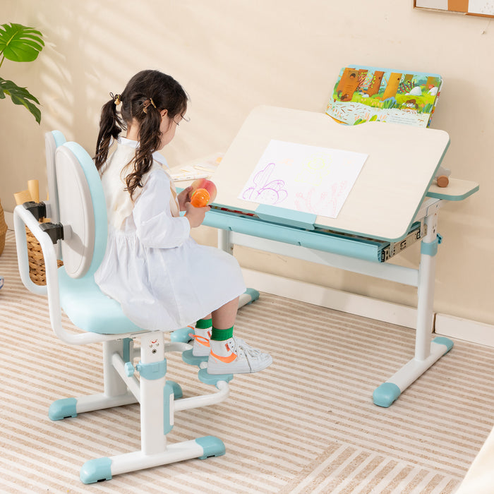 Ergonomic Height-adjustable Kids Study Chair with Double Back Support-Blue