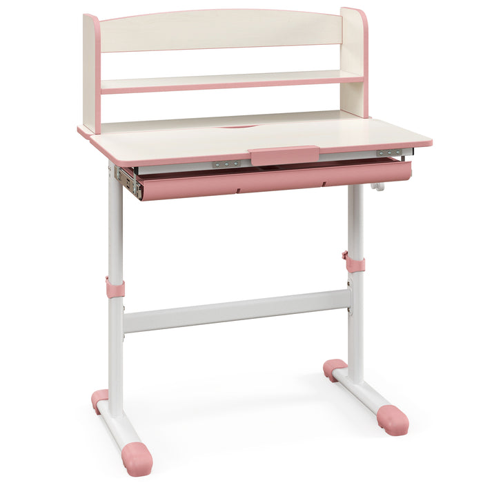 Height Adjustable Kids Study Desk with Tilt Desktop-Pink