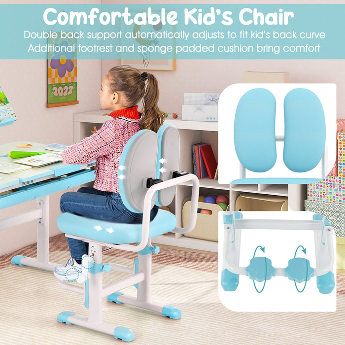 Height-Adjustable Kid's Study Desk and Chair Set-Blue