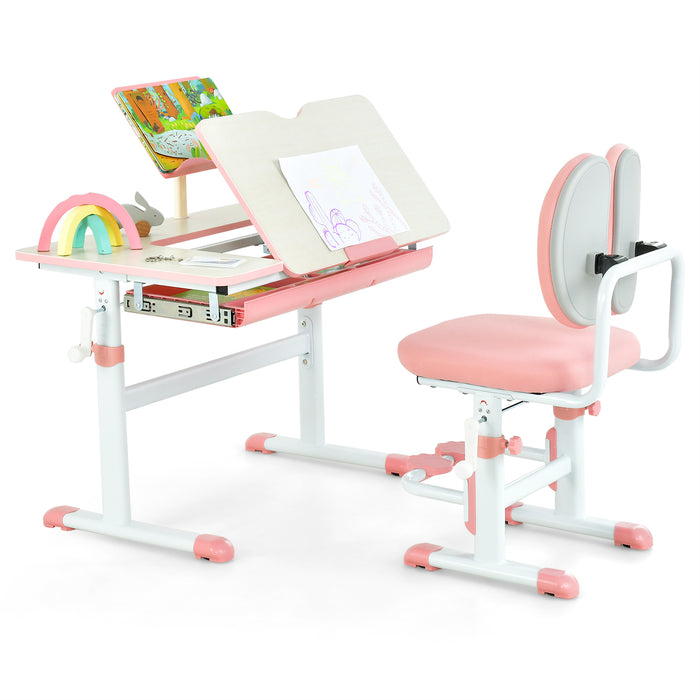 Height-Adjustable Kid's Study Desk and Chair Set-Pink