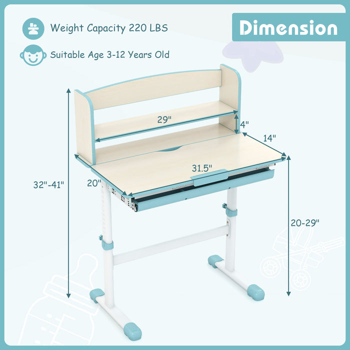 Height Adjustable Kids Study Desk with Tilt Desktop-Blue