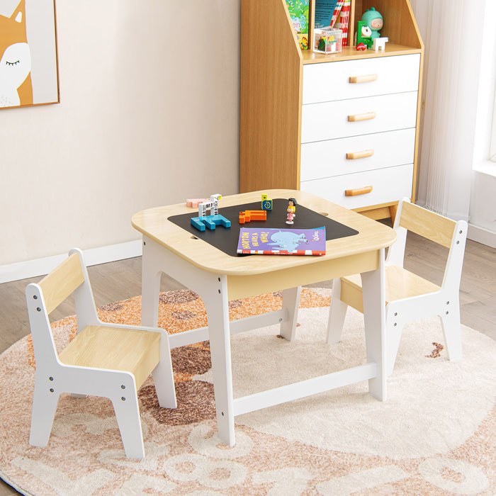 Kid's Table and Chairs Set with Double-sized Tabletop-Natural