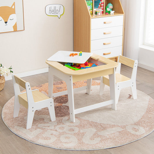 Kid's Table and Chairs Set with Double-sized Tabletop-Natural