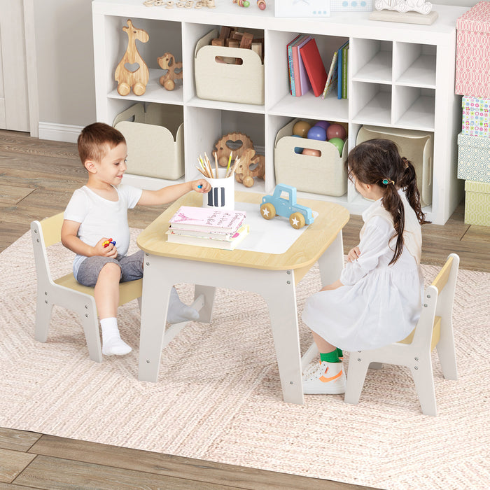 Kid's Table and Chairs Set with Double-sized Tabletop-Natural