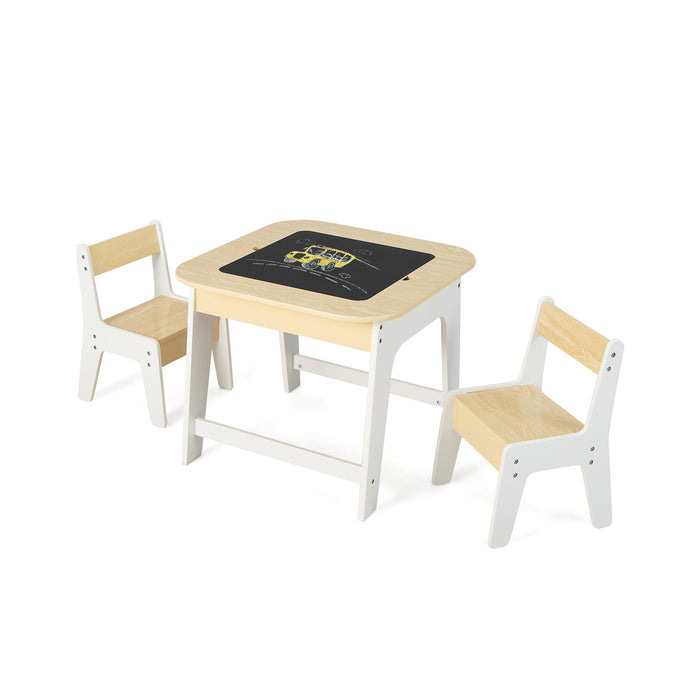 Kid's Table and Chairs Set with Double-sized Tabletop-Natural