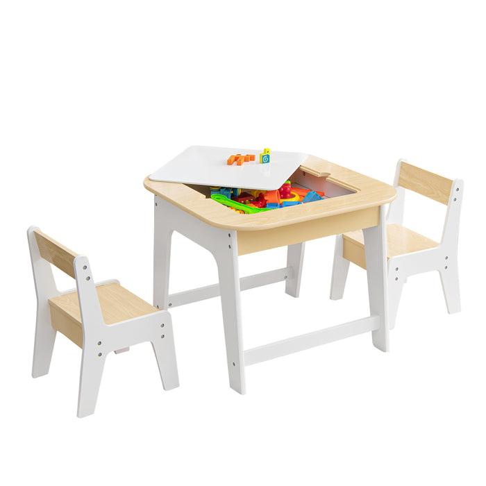 Kid's Table and Chairs Set with Double-sized Tabletop-Natural