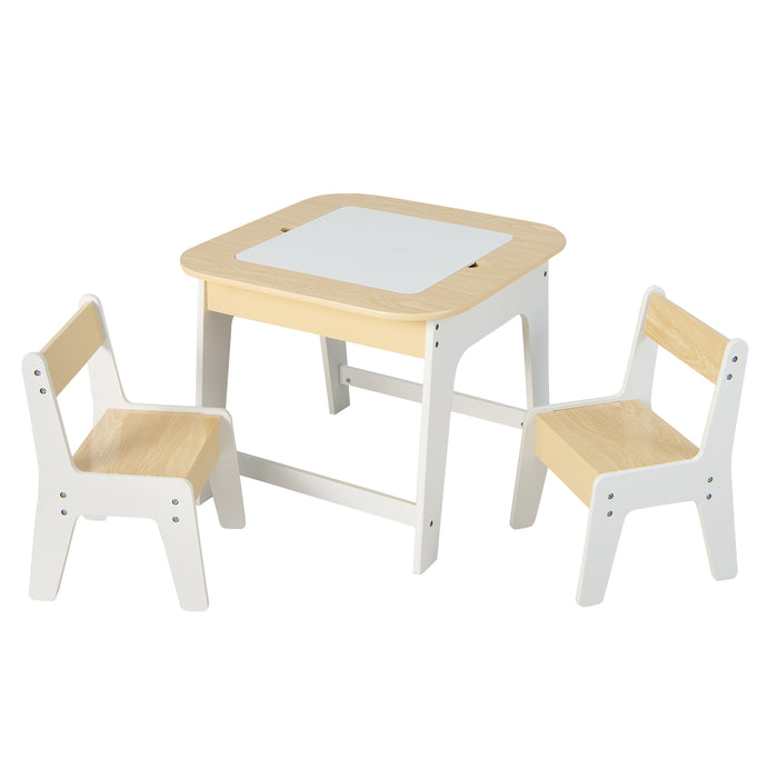 Kid's Table and Chairs Set with Double-sized Tabletop-Natural