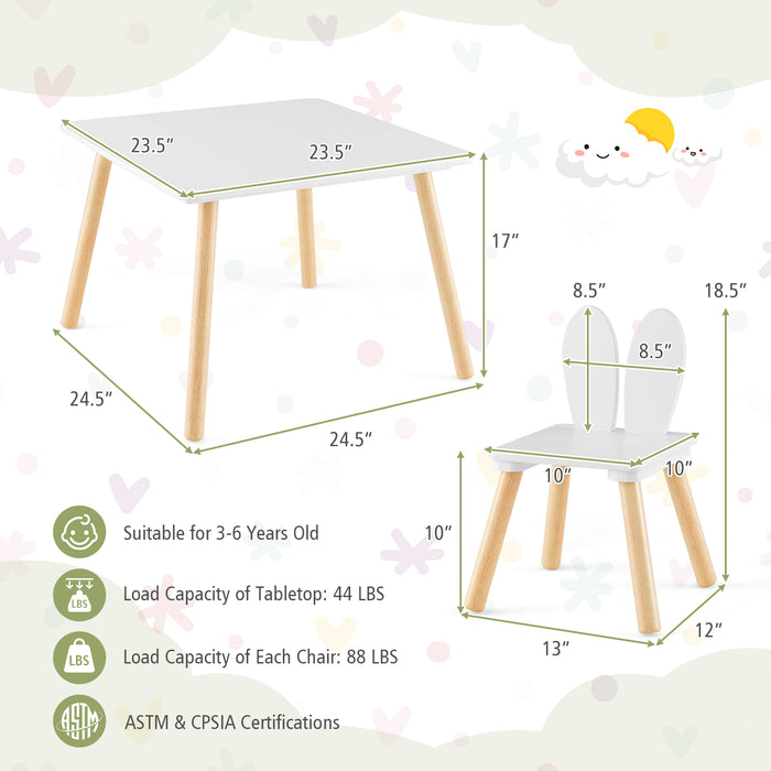 3 Pieces Kids Table and Chairs Set for Arts Crafts Snack Time-White